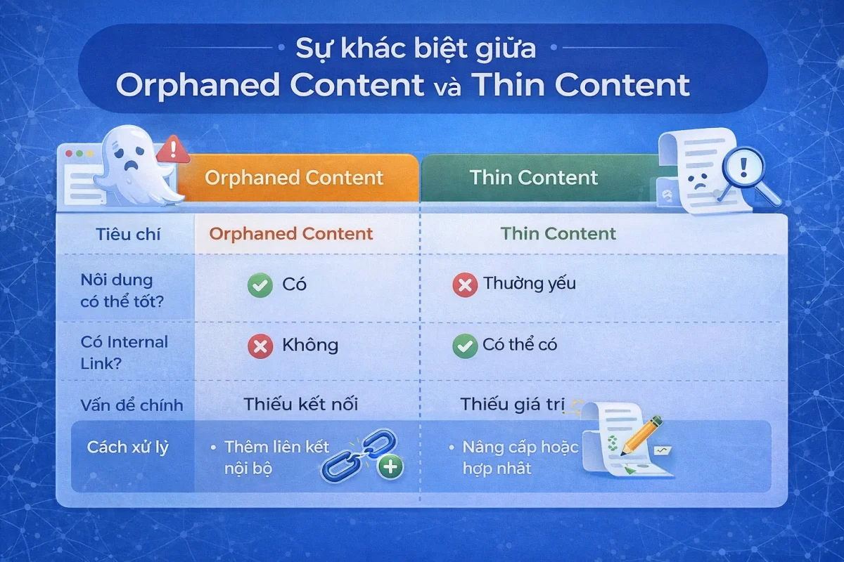Sự khác biệt giữa Orphaned Content và Thin Content