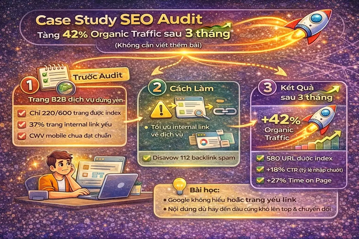Case study SEO Audit: Tăng 42% organic traffic sau 3 tháng