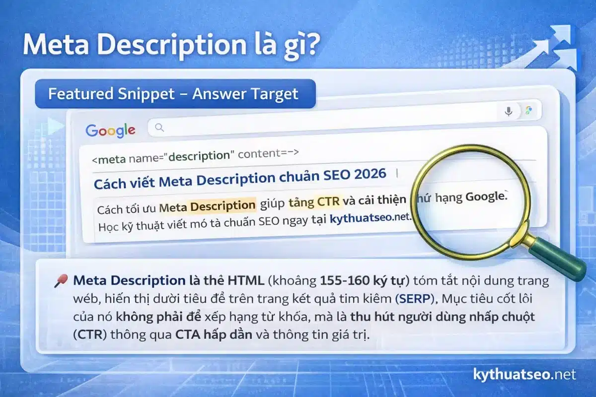 Meta Description L&agrave; G&igrave;? C&aacute;ch Viết Chuẩn SEO 2026 Để Tăng CTR Tr&ecirc;n Google