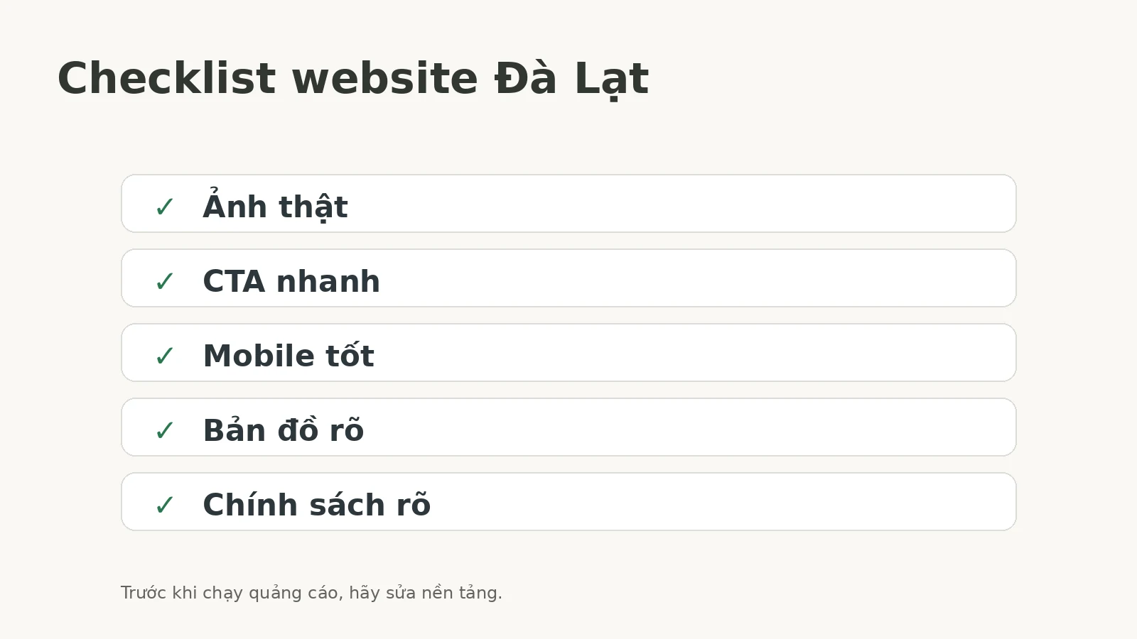 Checklist thiết kế website Đà Lạt gồm nội dung, chức năng, tracking và bàn giao